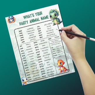 Dino Roar Whatsあなたの動物パーティーゲームシート