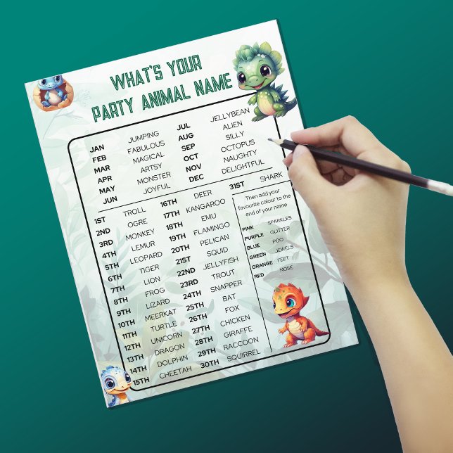 Dino Roar Whatsあなたの動物パーティーゲームシート (クリエイターアップロード済み)