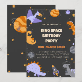 Dino Space Birthday Invitation for Boys Editable 招待状