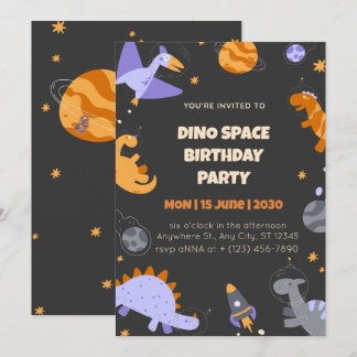 Dino Space Birthday Invitation for Boys Editable 招待状