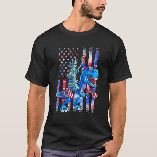 Dino Statue Of Liberty 4th Of July Shirt Boys Amer Tシャツ (正面)