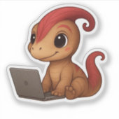 Dino Sticker – Dino Kammli am Laptop シール (正面)