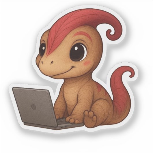 Dino Sticker – Dino Kammli am Laptop シール (正面)