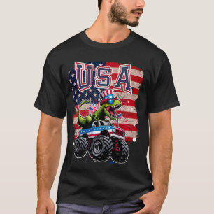Dino TレックスアメリカMonster Truckアメリカ国旗7月4日 Tシャツ