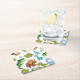 Dino Two rex 2nd boy Dinosaur birthday party スクエアペーパーコースター