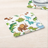 Dino Two rex 2nd boy Dinosaur birthday party スクエアペーパーコースター (アングル)