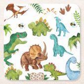 Dino Two rex 2nd boy Dinosaur birthday party スクエアペーパーコースター (正面)