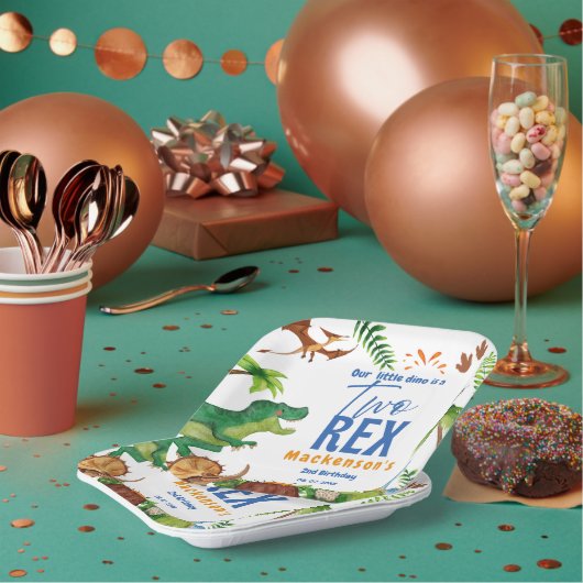 Dino Two rex 2nd boy Dinosaur birthday party ペーパープレート (複数)
