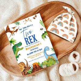 Dino Two rex 2nd boy Dinosaur birthday party 招待状