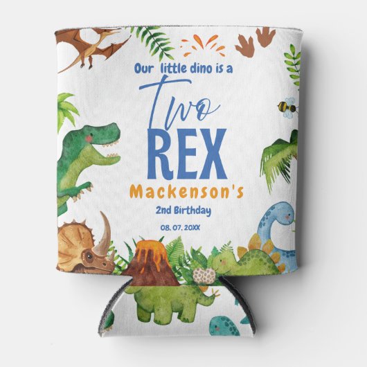 Dino Two rex 2nd boy Dinosaur birthday party 缶クーラー (正面)