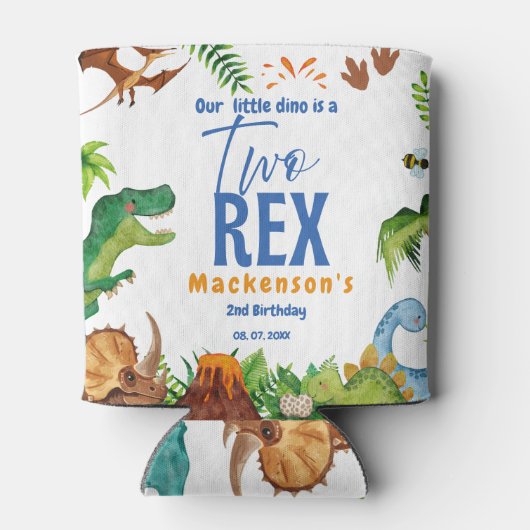 Dino Two rex 2nd boy Dinosaur birthday party 缶クーラー (裏面)