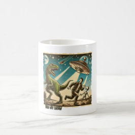 Dino UFO Selfie:ヴィンテージパニック（マグカップ、ティーマグカップ） コーヒーマグカップ