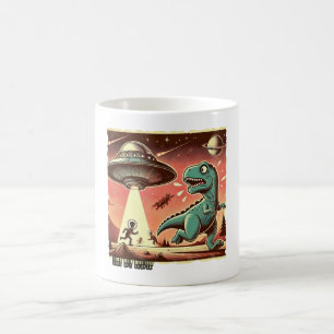 Dino UFO Selfie:ヴィンテージパニック(マグカップ、ティーマグカップ) コーヒーマグカップ