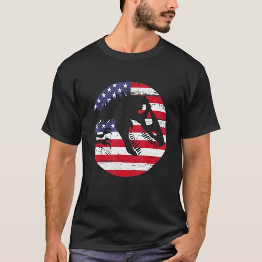 Dino USA Flag Patriotic Dinosaur Rex 4th Of July Tシャツ (正面)