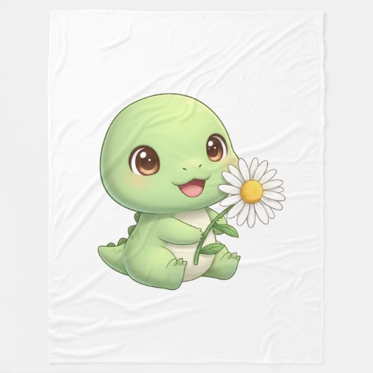 Dino With Flower フリースブランケット (正面)