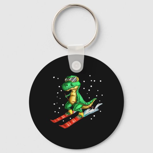 Dino With Ski Goggles Skier Dinosaur T-rex Skiing  キーホルダー (正面)