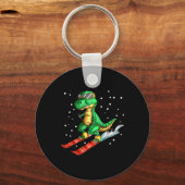 Dino With Ski Goggles Skier Dinosaur T-rex Skiing  キーホルダー (正面)