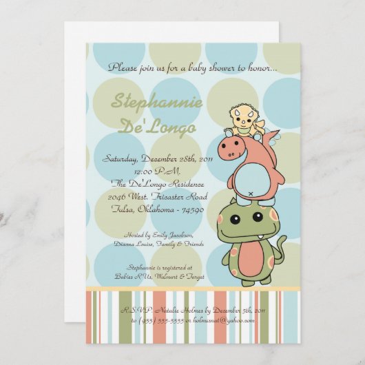 Dinosの演劇の恐竜Tのレックスのベビーシャワーの招待状 招待状 (正面/裏面)