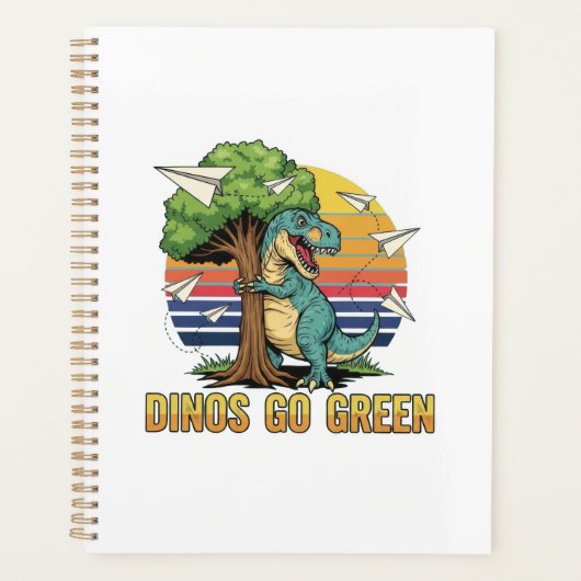 Dinos Go Green – Retro Eco Dinosaur Design プランナー手帳 (正面)