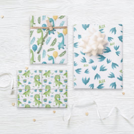 Dinosarとパーソナライズされたいう名前 ラッピングペーパーシート