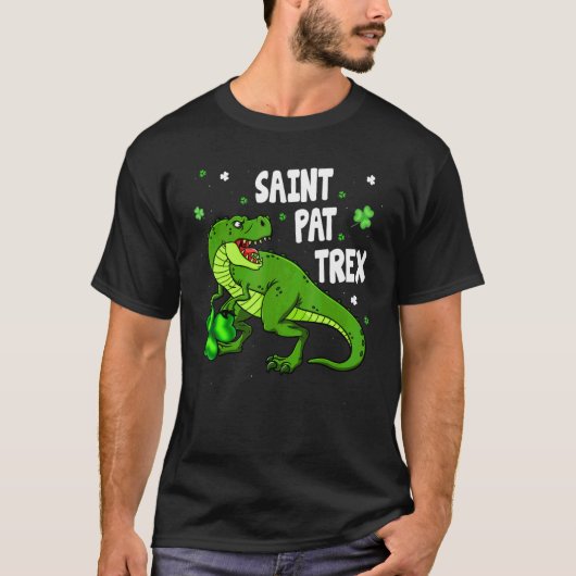 Dinosarus Saint Pax Trex Happy St Patrick's Day Lu Tシャツ (正面)