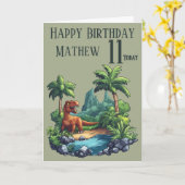 Dinosaur 11 Year Old Birthday Card カード (黄色い花)