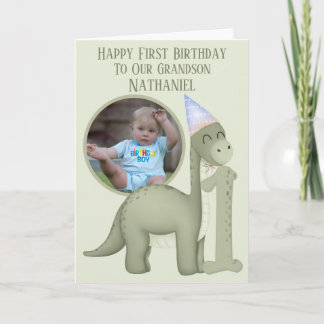 Dinosaur 1 Photo Aperture First Birthday Card カード