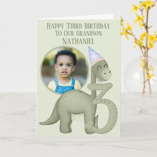 Dinosaur 1 Photo Aperture Third Birthday Card カード (黄色い花)