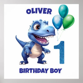 Dinosaur 1st Birthday Boy Personalized Poster ポスター