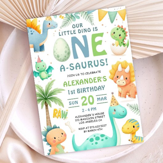 Dinosaur 1st Birthday Cute Dino Party Invitation 招待状