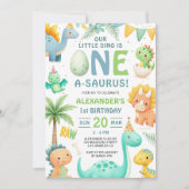Dinosaur 1st Birthday Cute Dino Party Invitation 招待状 (正面)