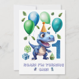 Dinosaur 1st Birthday Invitation Boy-Personalized 招待状