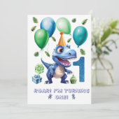 Dinosaur 1st Birthday Invitation Boy-Personalized 招待状 (スタンド正面)