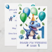 Dinosaur 1st Birthday Invitation Boy-Personalized 招待状 (正面/裏面)