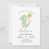 Dinosaur 1st Birthday Invitation, Minimalist T rex 招待状 (正面)
