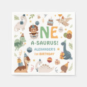 Dinosaur 1st Birthday One A-Saurus Boy Dino Paper スタンダードカクテルナプキン (正面)