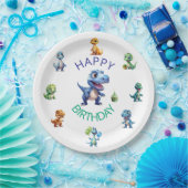 Dinosaur 1st Birthday Paper Plates Boy - Editable ペーパープレート (パーティー)