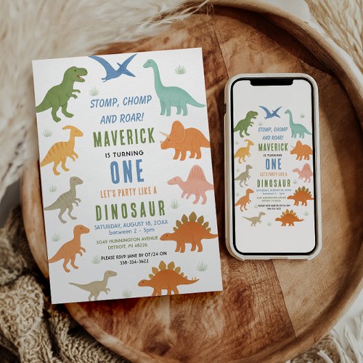 Dinosaur 1st Birthday Party | Cute Prehistoric  招待状