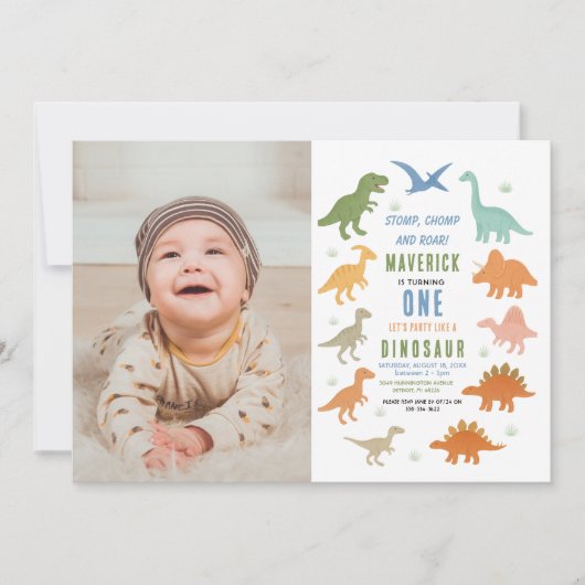 Dinosaur 1st Birthday Party | Cute Prehistoric  招待状 (正面)