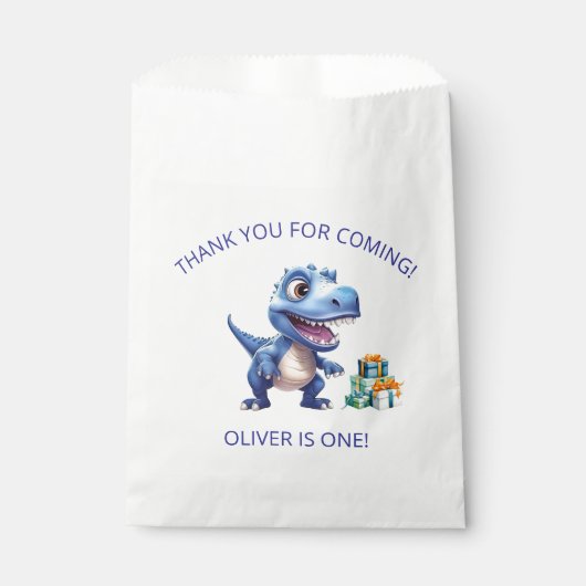 Dinosaur 1st Birthday Personalised Favor Bag Boy フェイバーバッグ (正面)
