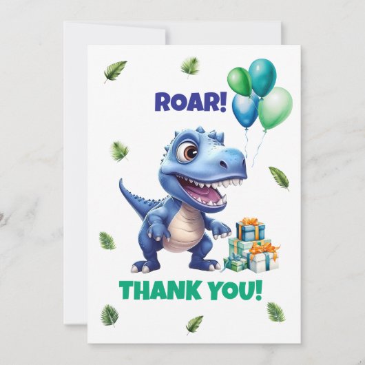 Dinosaur 1st Birthday Thank You Card Boy - Custom サンキューカード (正面)