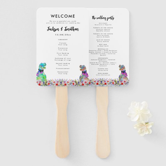 Dinosaur 2 Grooms Gay Wedding Day Program ハンドファン (正面&裏面)