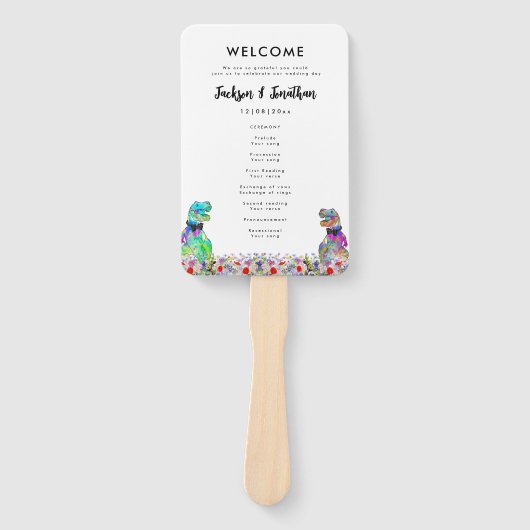 Dinosaur 2 Grooms Gay Wedding Day Program ハンドファン (正面)