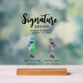 Dinosaur 2 Grooms Gay Wedding Signature Drinks アクリルサイン (ニュートラル)