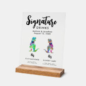 Dinosaur 2 Grooms Gay Wedding Signature Drinks アクリルサイン (傾斜)