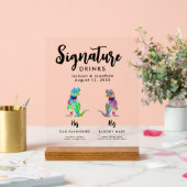 Dinosaur 2 Grooms Gay Wedding Signature Drinks アクリルサイン (ウェディング)