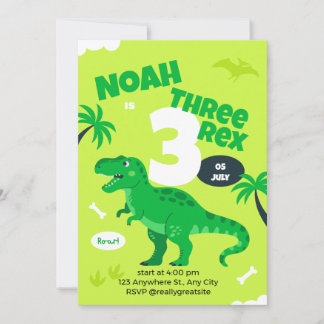 Dinosaur 3rd Birthday Invitation for Boys 招待状