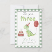 Dinosaur 3rd Birthday thank You サンキューカード (正面)