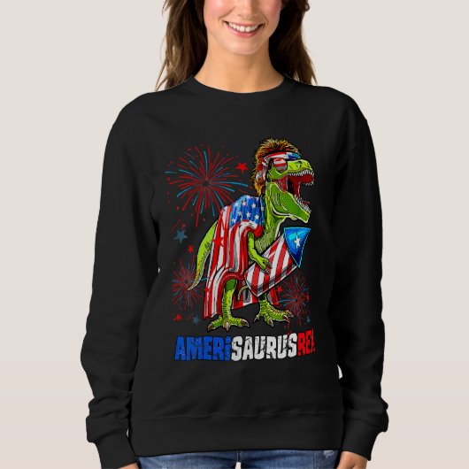 Dinosaur 4th Of July Amerisaurus Rex American Flag スウェットシャツ (正面)