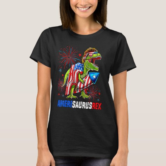 Dinosaur 4th Of July Amerisaurus Rex American Flag Tシャツ (正面)